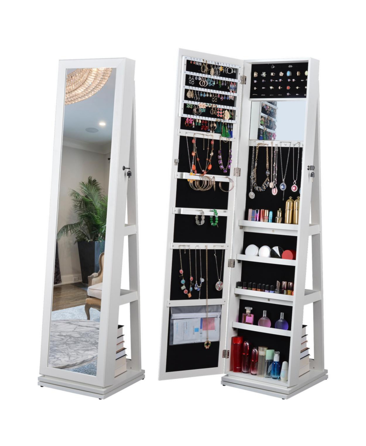 Full Length Mirror 360 Swivel Jewelry Cabinet - Natural