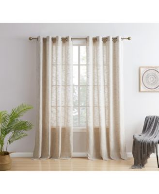 Madison Faux Linen Textured Semi Sheer Privacy Sun Light Filtering Transparent Window Grommet Long Thick Curtains Panels, Set of 2