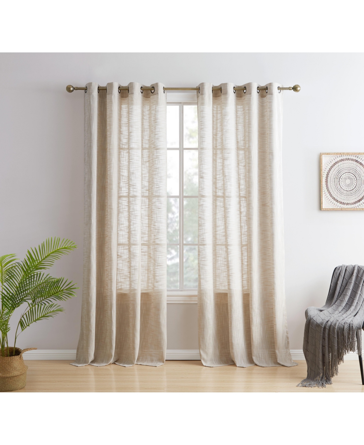 Hlc.me Madison Faux Linen Textured Semi Sheer Privacy Sun Light Filtering Transparent Window Grommet Long Thick Curtains Drapery Panels for Bedroom