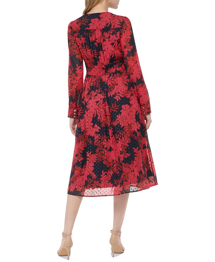Tommy Hilfiger Women's Chiffon Glitter-Dot Floral Dress - Macy's