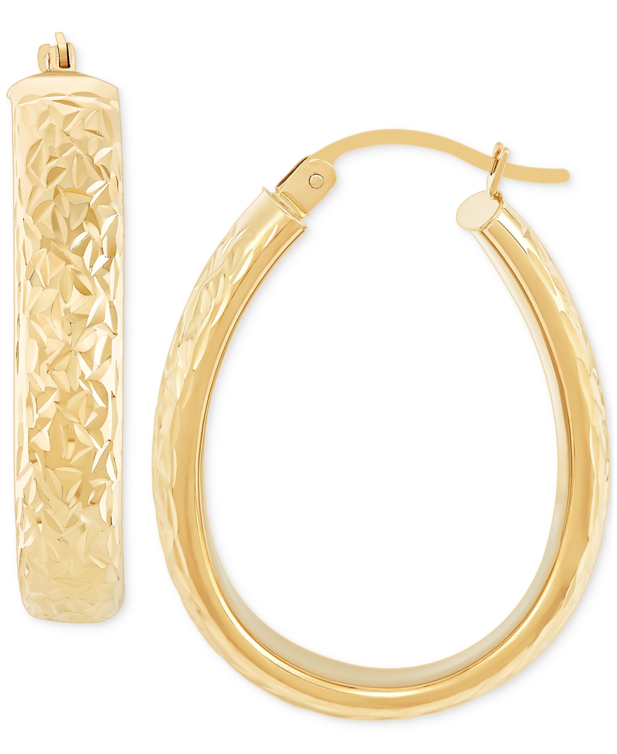 Macy's Textured Oval Tube Medium Hoop Earrings In 14k Gold In Yellow Gold