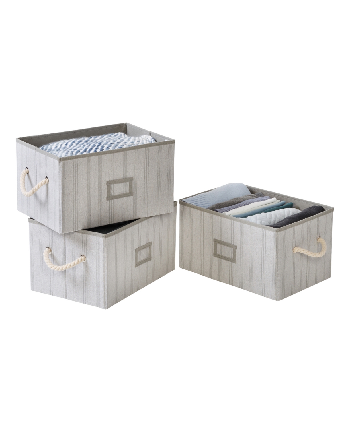 Shop Honey Can Do Set Of 3 Collapsible Large Fabric Storage Bins With Handles, Stripes In Multi
