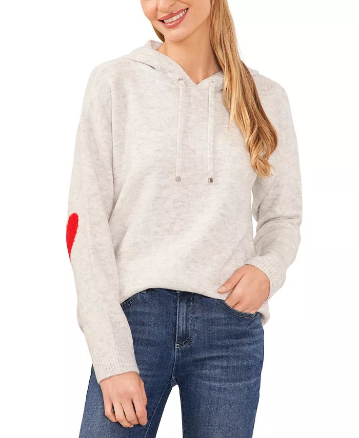 Women's Valentine's Crewneck Elbow Hearts Long-Sleeve Hoodie Sweater