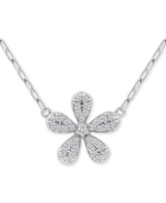 Giani Bernini - Cubic Zirconia Pav&eacute; Flower Pendant Necklace in Sterling Silver, 16" + 2" extender