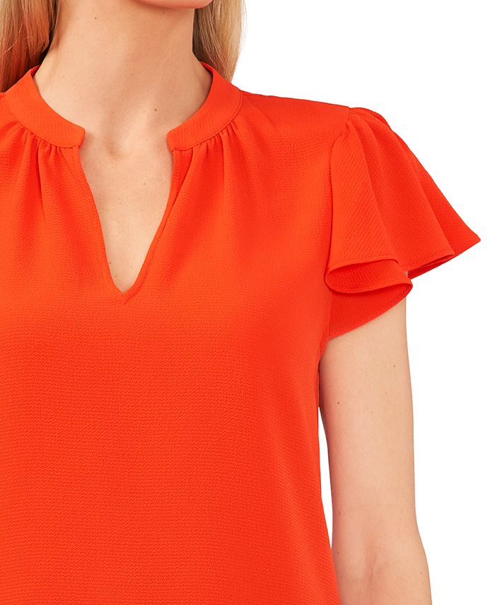 CeCe Women's Short Ruffled Sleeve Solid VNeck Blouse Macy's