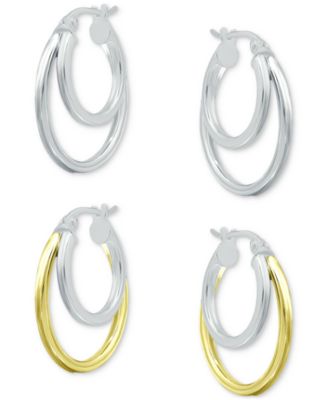 2-Pc. Set Double Hoop Earrings in Sterling Silver & 18k Gold-Plate, 3/4", Created for Macy's