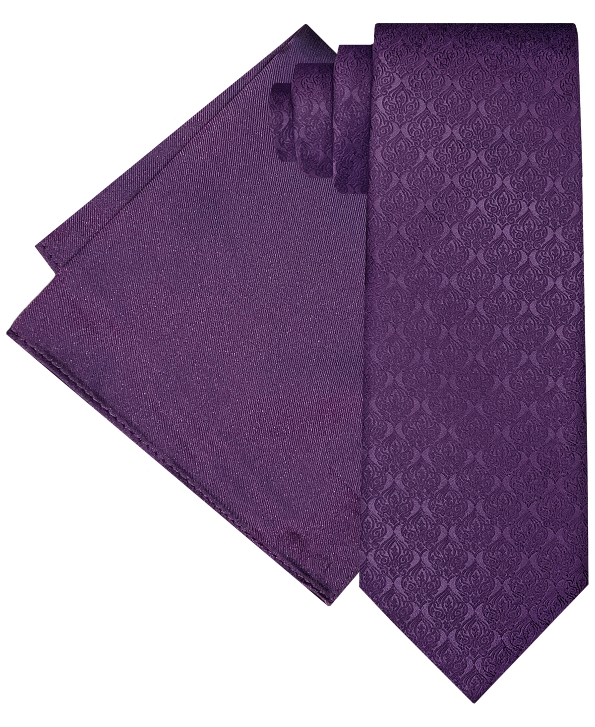 Steve Harvey Men's Extra Long Textured Tonal Tie & Solid Pocket Square Set In Plum