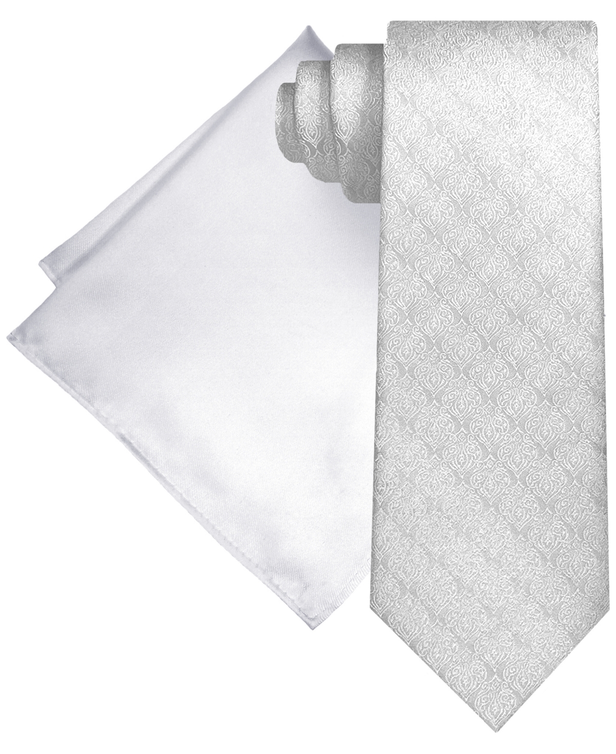 Steve Harvey Men's Extra Long Textured Tonal Tie & Solid Pocket Square Set In White