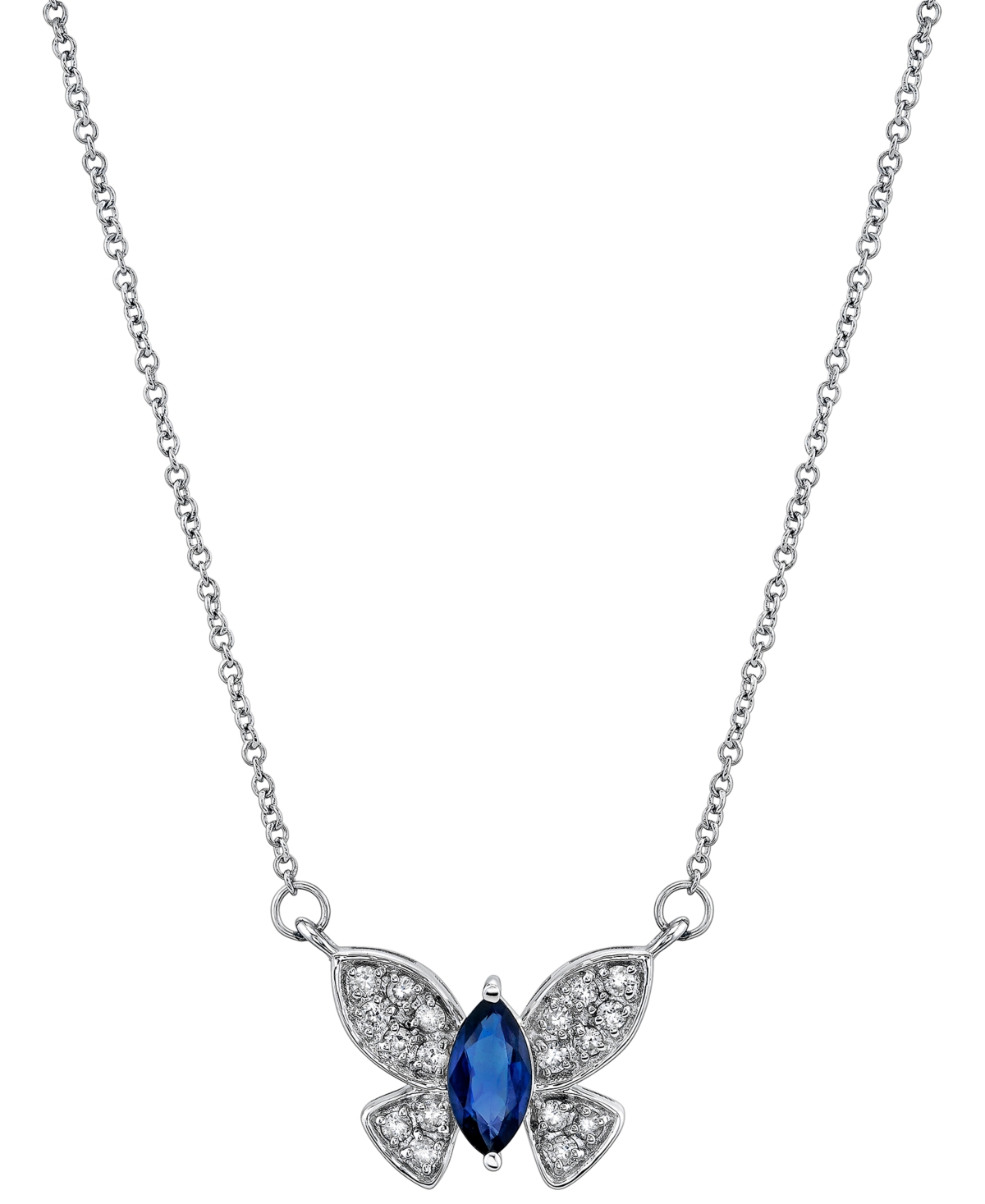 Macy's Sapphire (1/2 Ct.tw) & Diamond (1/5 Ct. T.w.) Butterfly Stud Earrings In 14k White Gold
