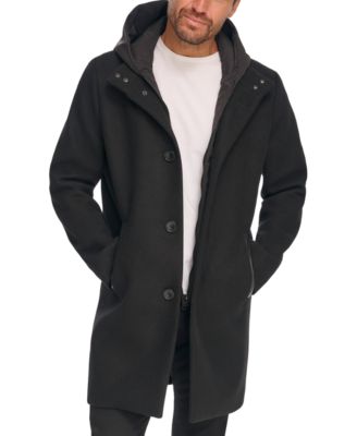Men's Removable Hood Button Car Coat