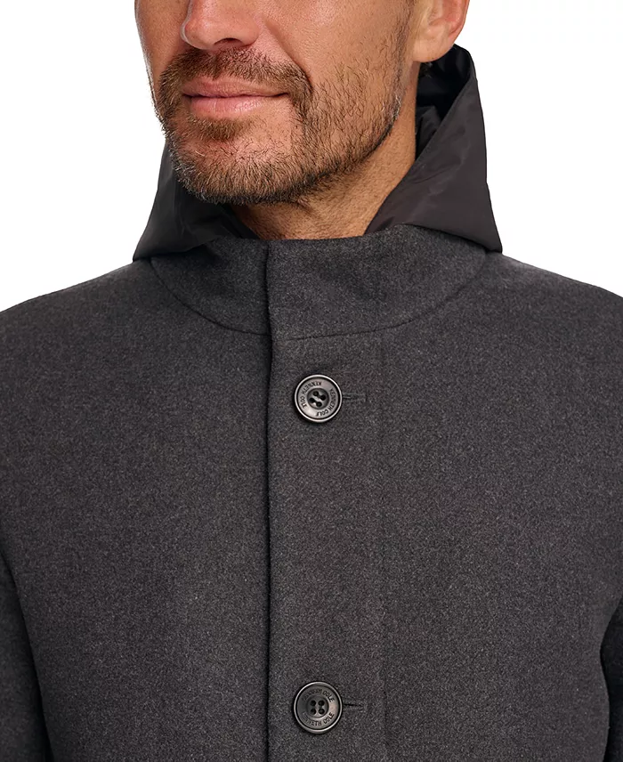Men's Removable Hood Button Car Coat - thumbnail 4