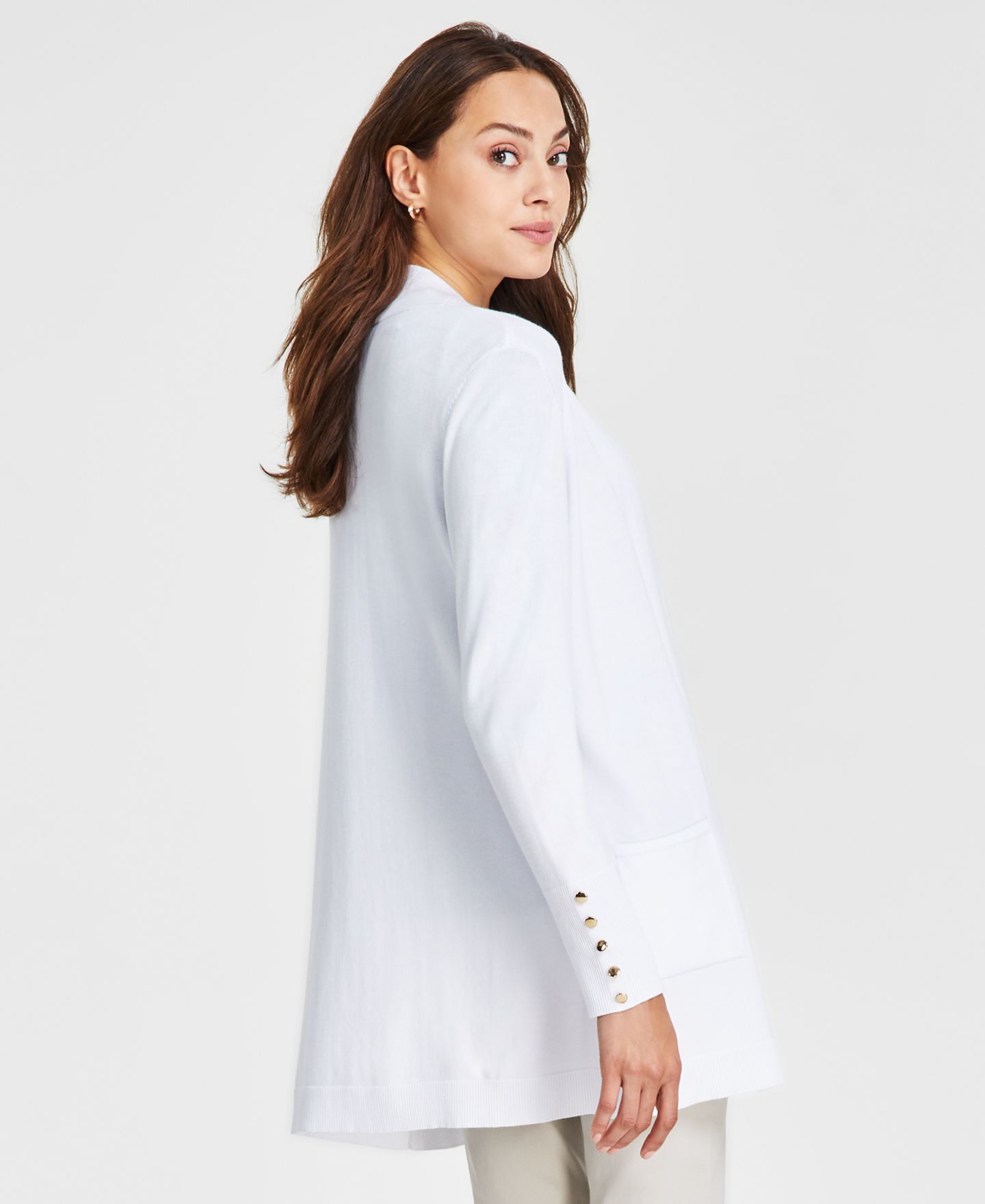 Женский кардиган JM Collection Petite Open-Front Button-Cuff Cardigan, цвет: Яркий белый — фото 2