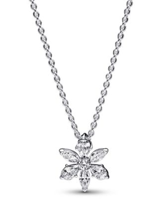 Timeless Sterling Silver Sparkling Cubic Zirconia Herbarium Cluster Pendant  Necklace