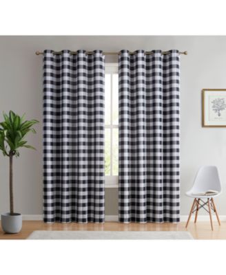 Hilltop Buffalo Check Textured Light Filtering Grommet Lightweight Window Curtains Drapery for Bedroom, Dining Room & Living Room, 2 Panels