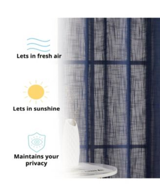 Abbey Faux Linen Textured Semi Sheer Privacy Sun Light Filtering Transparent Window Grommet Curtain Panels, Set of 2