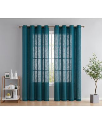 Abbey Faux Linen Textured Semi Sheer Privacy Sun Light Filtering Transparent Window Grommet Long Thick Curtains Drapery Panels for Bedroom & Living Room, 2 Panels