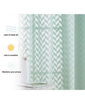 Herringbone Thick Semi Sheer Premium Rod Pocket Window Curtain Panels for Bedroom & Living Room - Set of 2