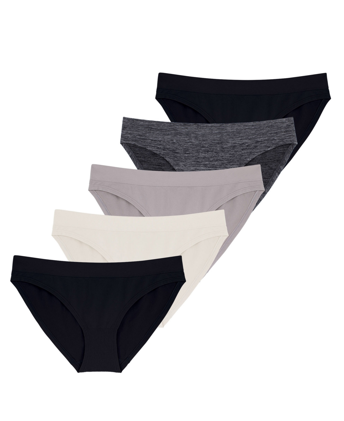 Women's Rosanne 5 Pack Seamless Soft Touch Fabric Brief Panties - Black, Beige, Gray, Gray, Black