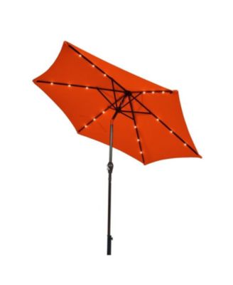 9 ft Solar LED Lighted Patio Market Umbrella Tilt Adjustment Crank Lift