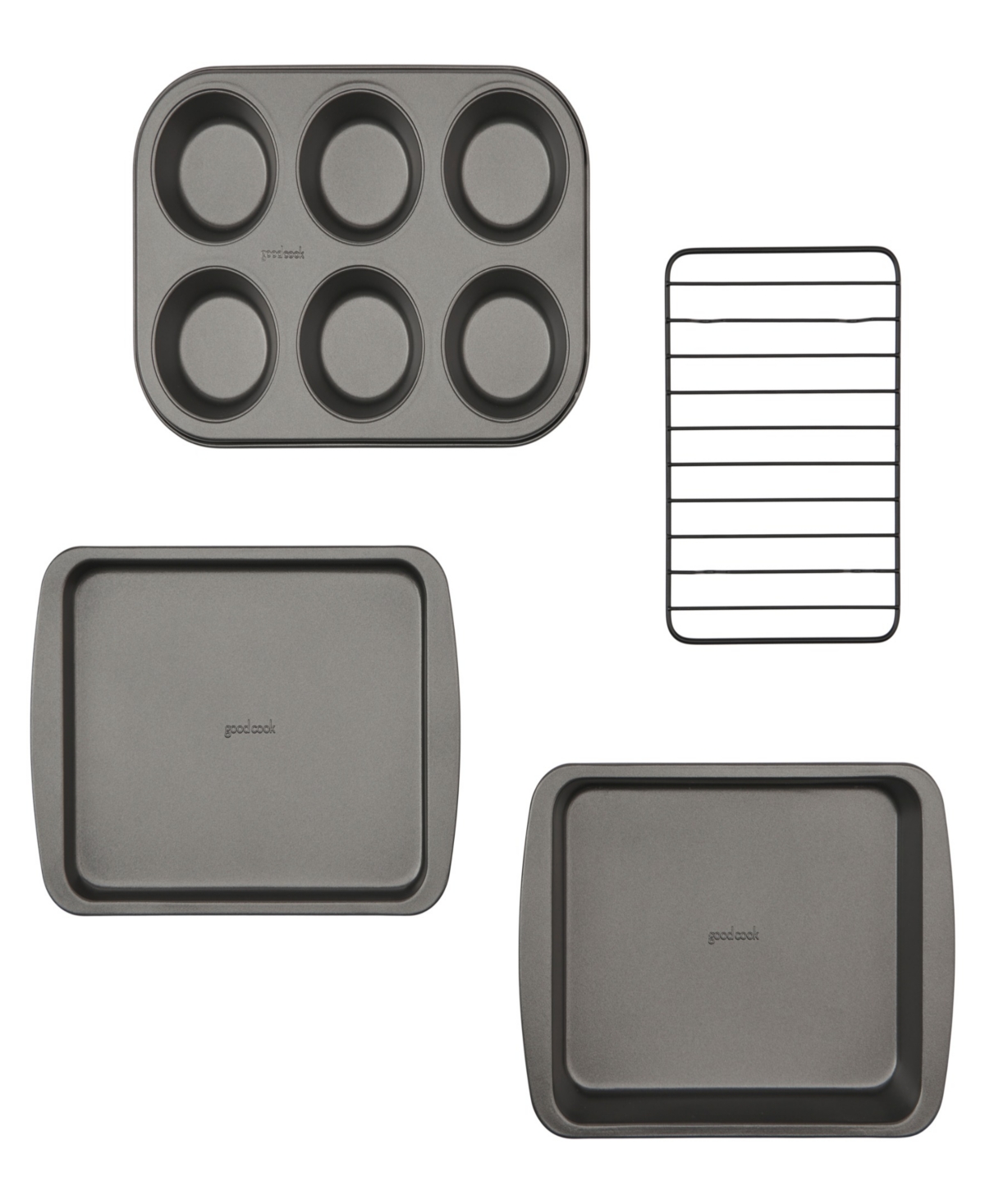 Good Cook 4 Piece Nonstick Steel Toaster Oven Set With Sheet Pan, Rack, Cake Pan, And Muffin Pan In Gray