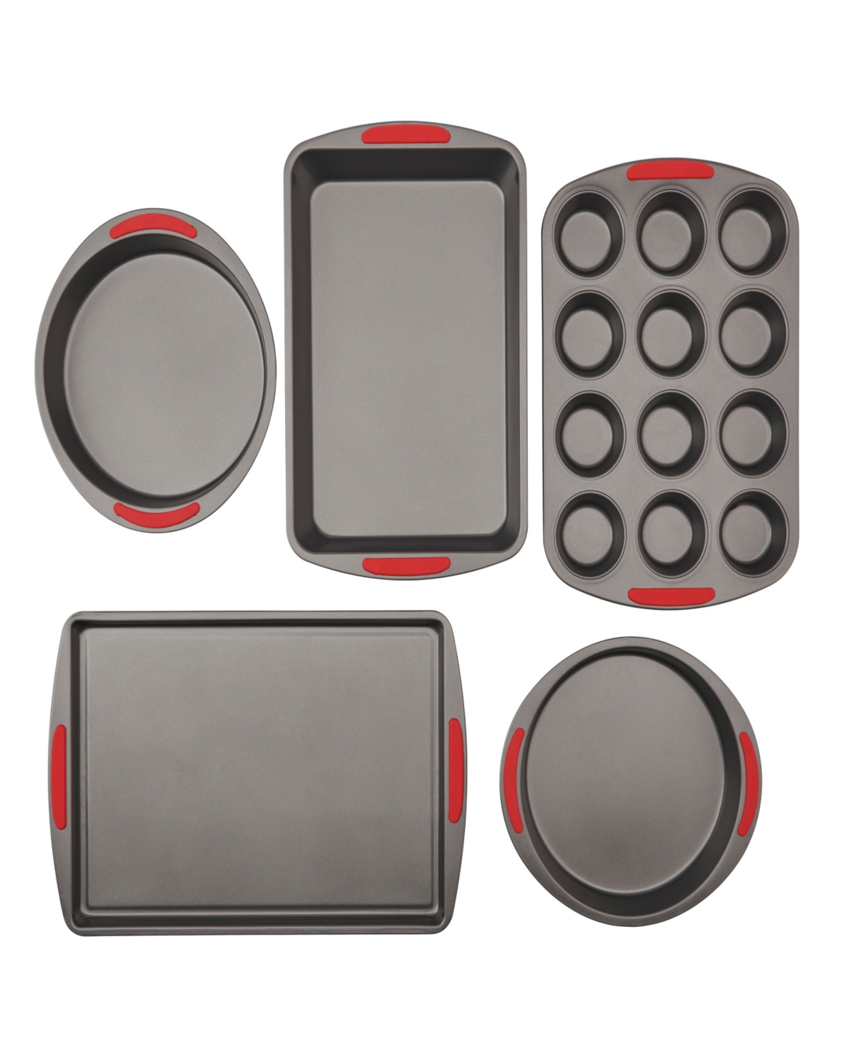 Good Cook Mega Grip 5 Piece Nonstick Steel Bakeware Set With Cookie Sheet, Roast Pan, 2 Cake Pans, And Muffin In Gray