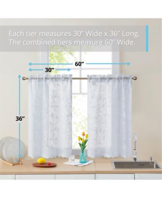 Joyce Lace Sheer Kitchen Cafe Curtain Tiers for Small Windows, Kitchen & Bathroom - 30 W x 36 L Inch (Pair)