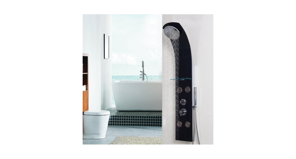 SlickblueRainfall Shower Panel with Massage Jets - Black