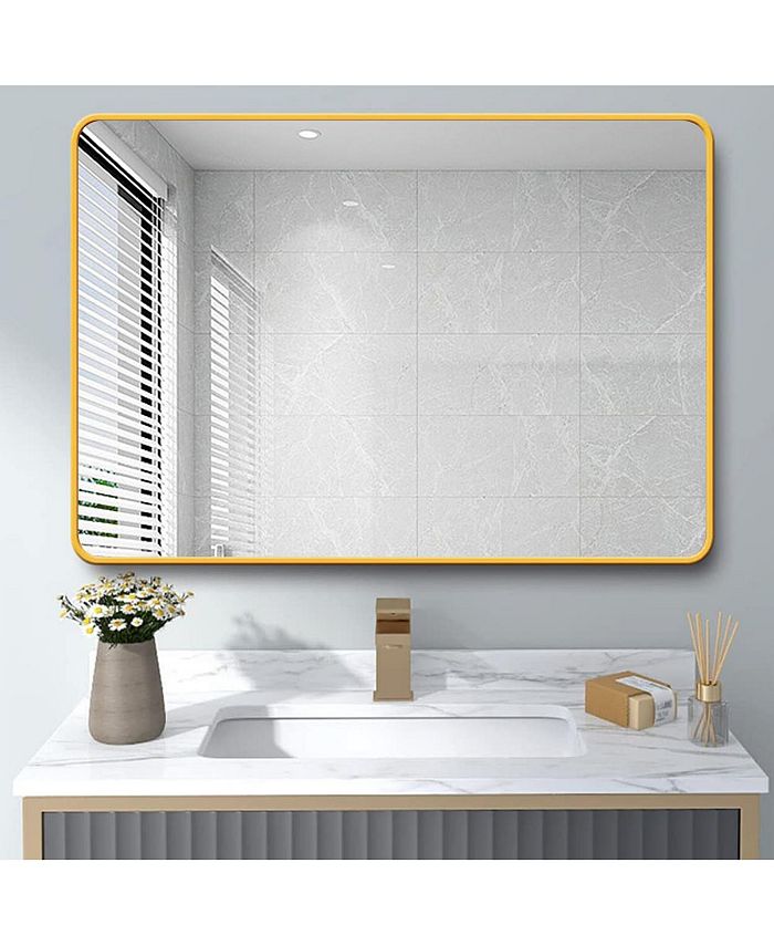 Simplie Fun 32 x 24 Inch Gold Bathroom Mirror for Wall Vanity Mirror