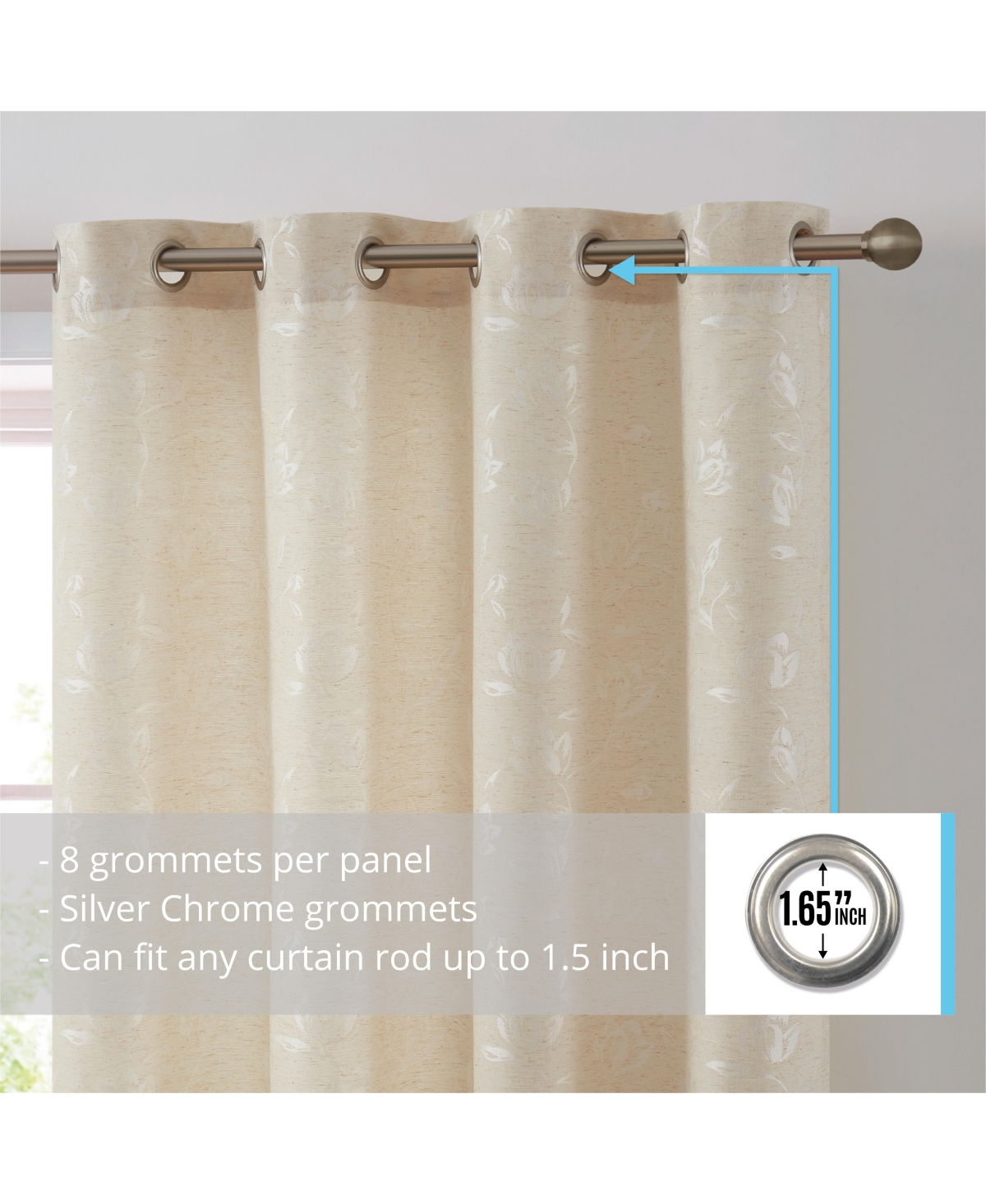 Hlc.me Zoey Burlap Flax Linen Floral Jacquard Privacy Light Filtering Transparent Window Grommet Short Thick Curtains Drapery Panels for Bedroom & Kid