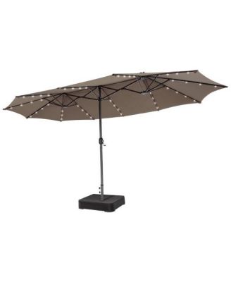 15 Ft Solar LED Patio Double-sided Umbrella Market Umbrella with Weight Base
