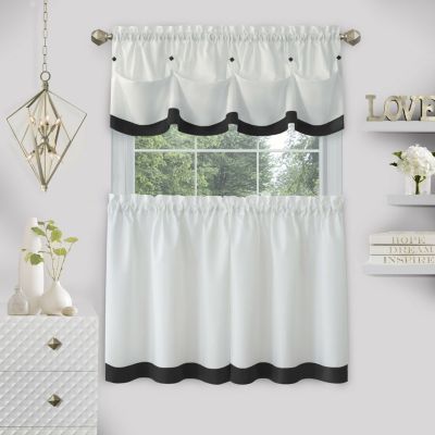 Country Living Farmhouse 3 Pc Solid Cafe Kitchen Curtain Tier & Tucked Valance Set