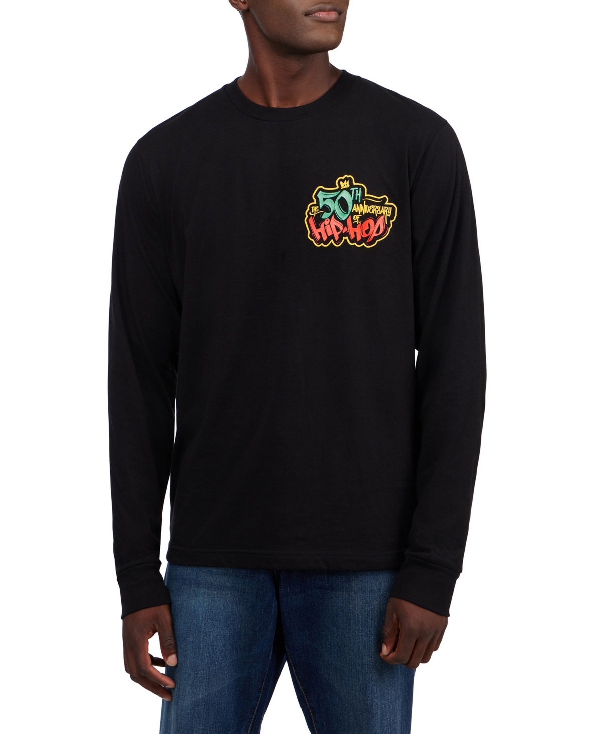 Thread Collective 50 Year Anniversary Of Hip Hop Men's Hip Hop Is History Graphic Crewneck Long Sleeve T-shirt In Black