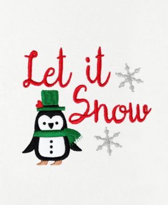 Christmas Let It Snow Embroidered Luxury 100% Turkish Cotton Hand Towels, 2 Piece Set