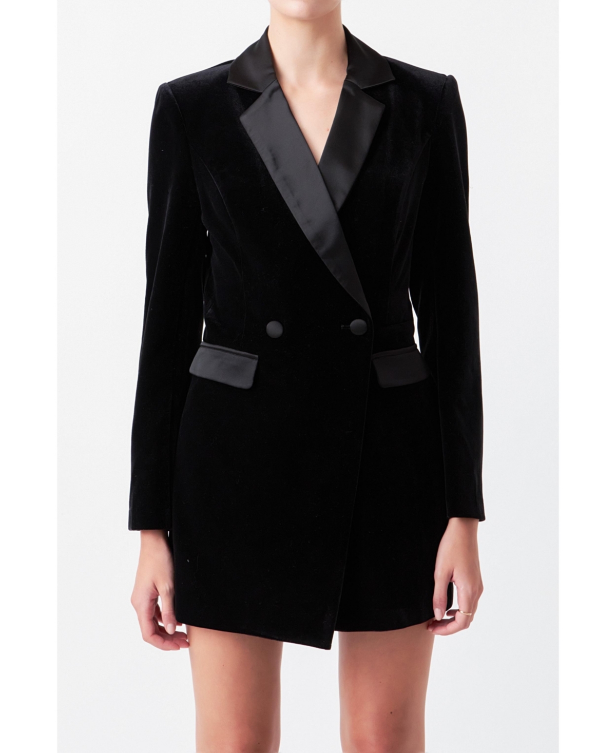 Endless Rose Women's Satin Collar Velvet Romper In Black