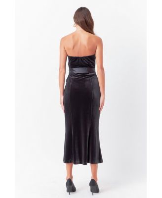 Women's Strapless Velvet Midi Dress