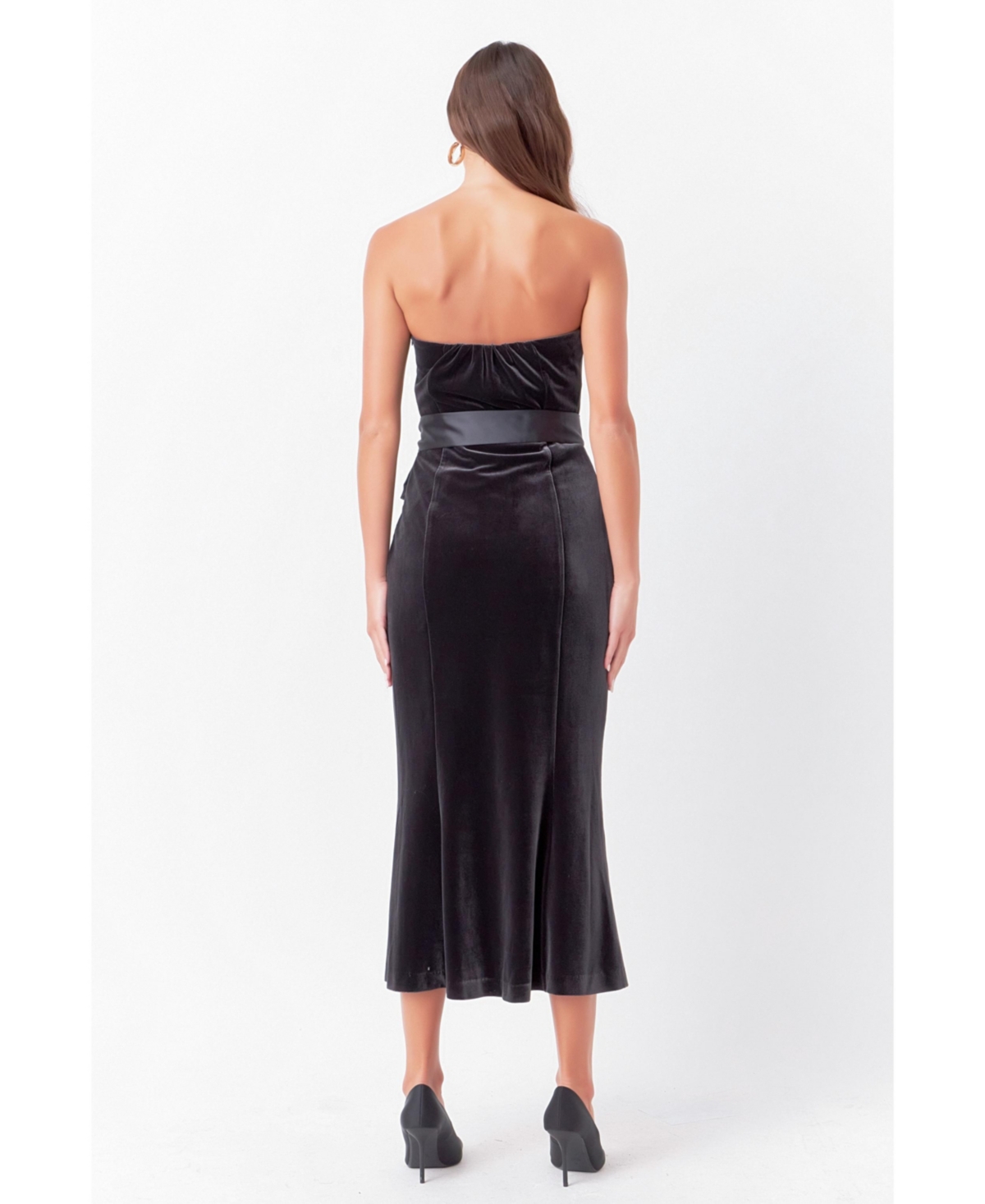 Women's Strapless Velvet Midi Dress