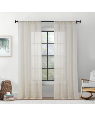 Penelope Faux Linen Textured Semi Sheer Privacy Sun Light Filtering Transparent Window Rod Pocket Thick Curtain Panels, Set of 2