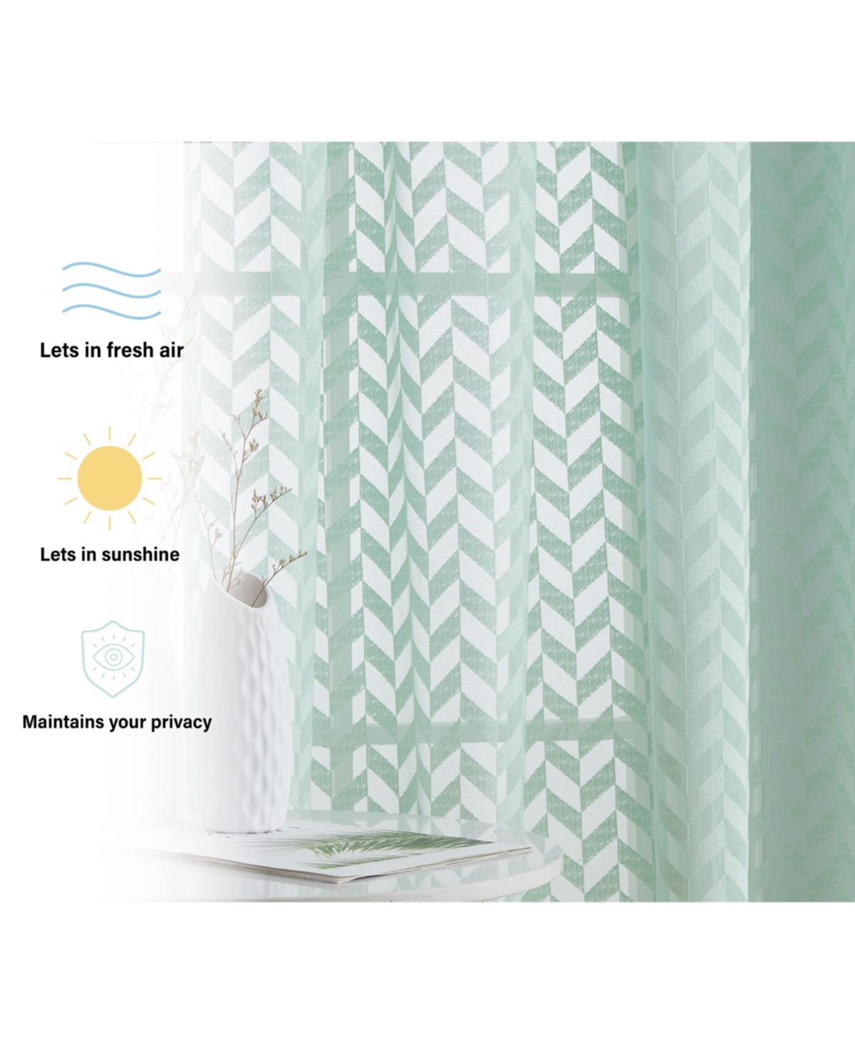 Hlc.me Herringbone Thick Semi Sheer Premium Rod Pocket Window Curtain Panels for Bedroom & Living Room - Set of 2