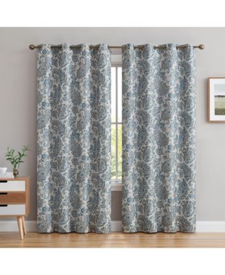 Amalfi Paisley Faux Silk 100% Blackout Room Darkening Thermal Lined Curtain Grommet Panels - Energy Efficient, Noise Reducing - Set of 2