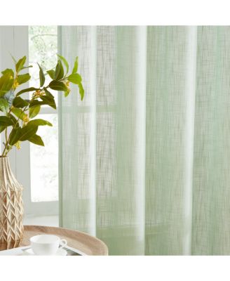 Linda Faux Linen Textured Semi Sheer Privacy Light Filtering Transparent Window Rod Pocket Thick Curtains Drapery Panels, Set of 2