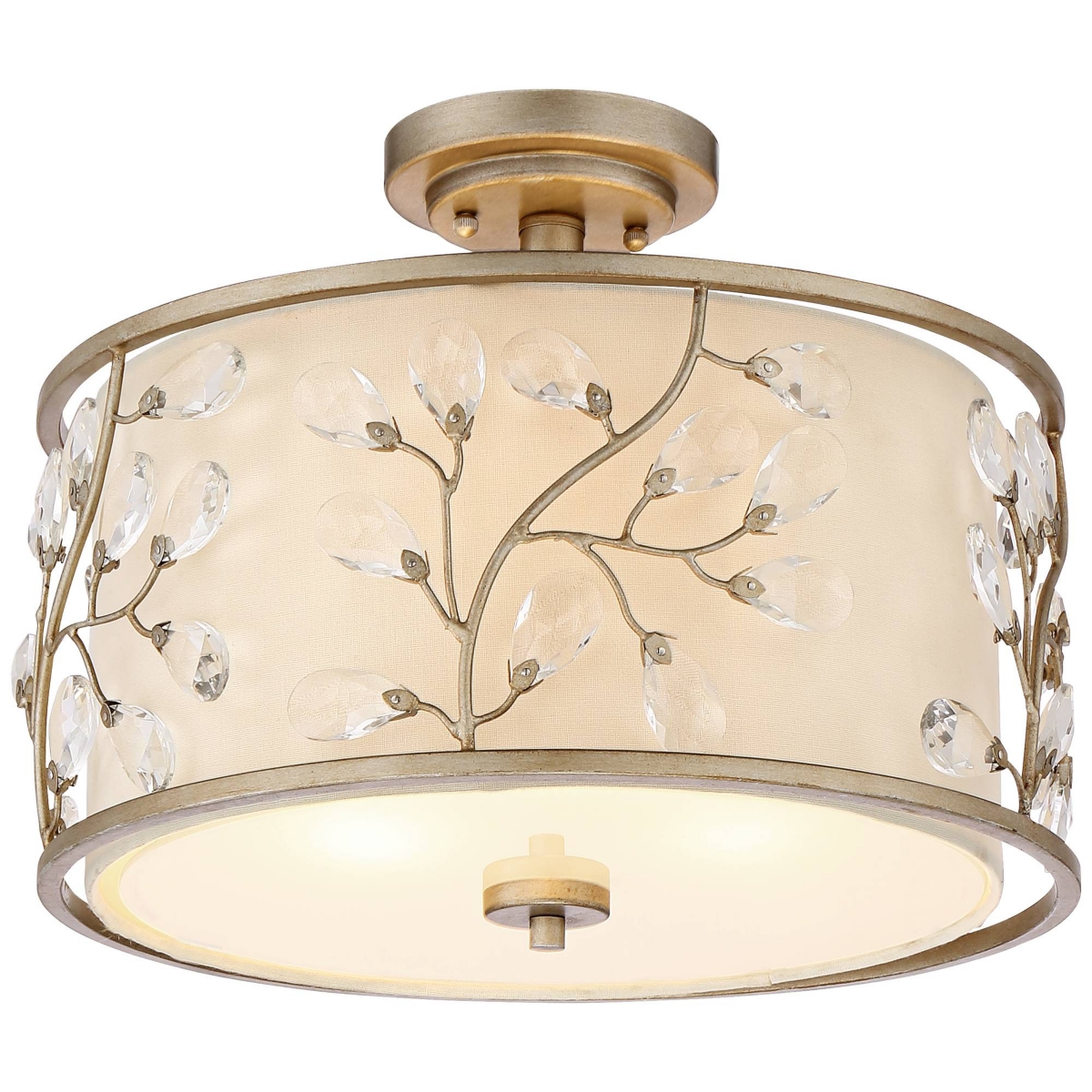 Barnes and Ivy Crystal Buds Close To Ceiling Light Semi Flush Mount Fixture Wide AntiqueBeige Fabric Drum Shade for Bedroom Hallway Living