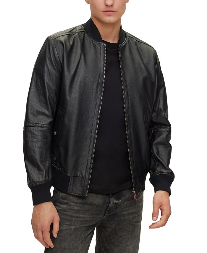 Hugo Boss Men's Regular-Fit Leather Jacket - Macy's