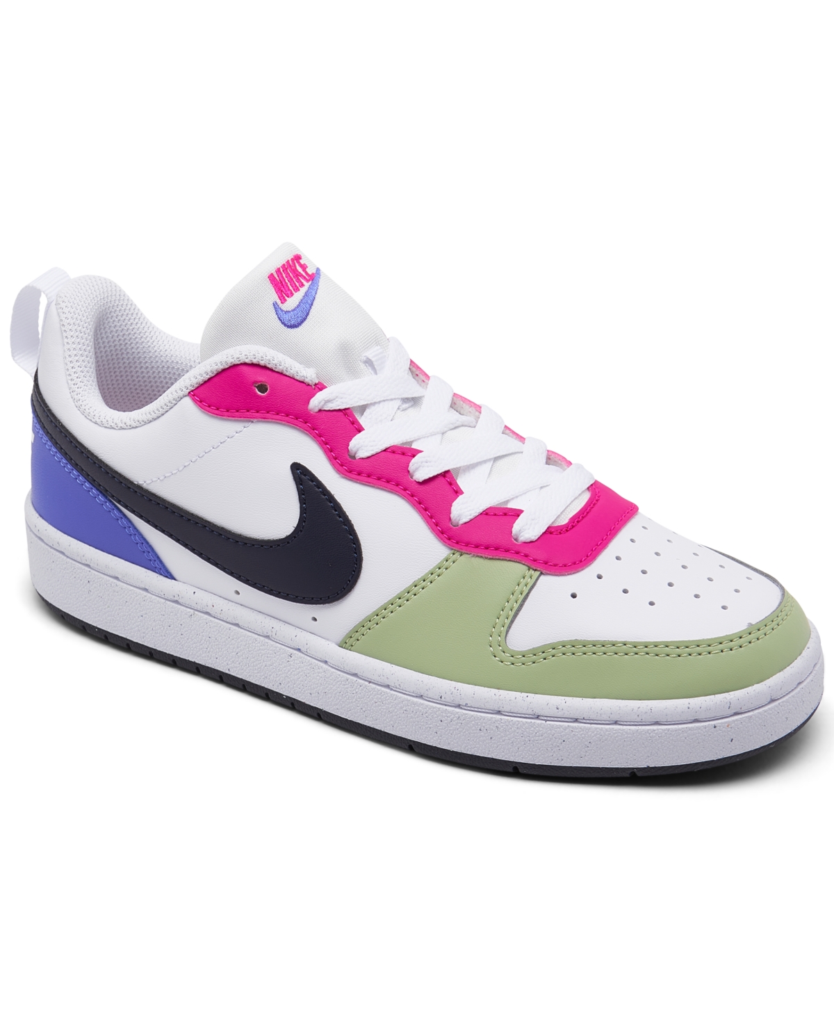 Nike Kids' Big Girls Court Borough Low Recraft Casual Sneakers From Finish Line In White/fierce Pink/light Ultramarine/dark Obsidian
