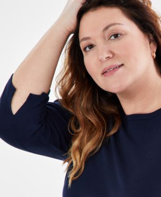 Plus Size Pima Cotton 3/4-Sleeve Top