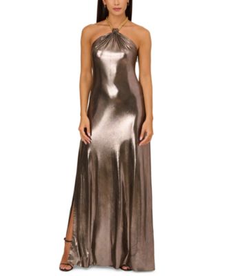 slim fit dress slacks Maely Gathered Slinky Maxi Dress - Pale Blue