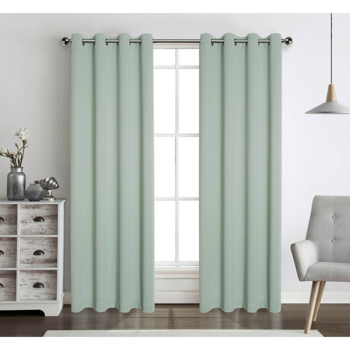 Kate Aurora Hotel Living 2 Pack 100% Blackout Grommet Top Sage Green Curtain Panels
