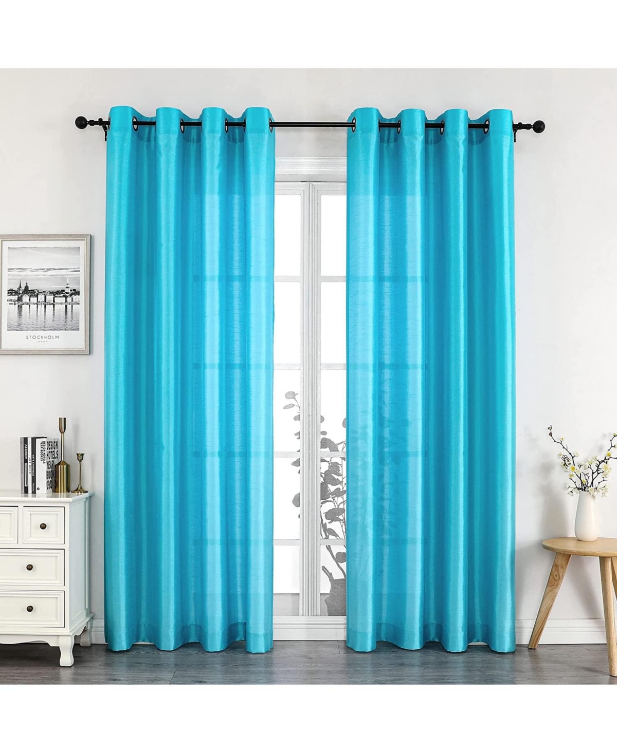Montauk Accents 2 Piece Turquoise Blue Lightweight Sheer Grommet Top Window Curtain Panels - Blue