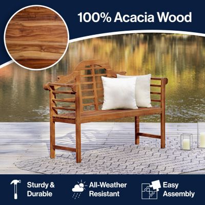 Lutyens 51.2" 3-Seat Arched 600-Lbs Support Acacia Wood Outdoor Garden Patio Bench
