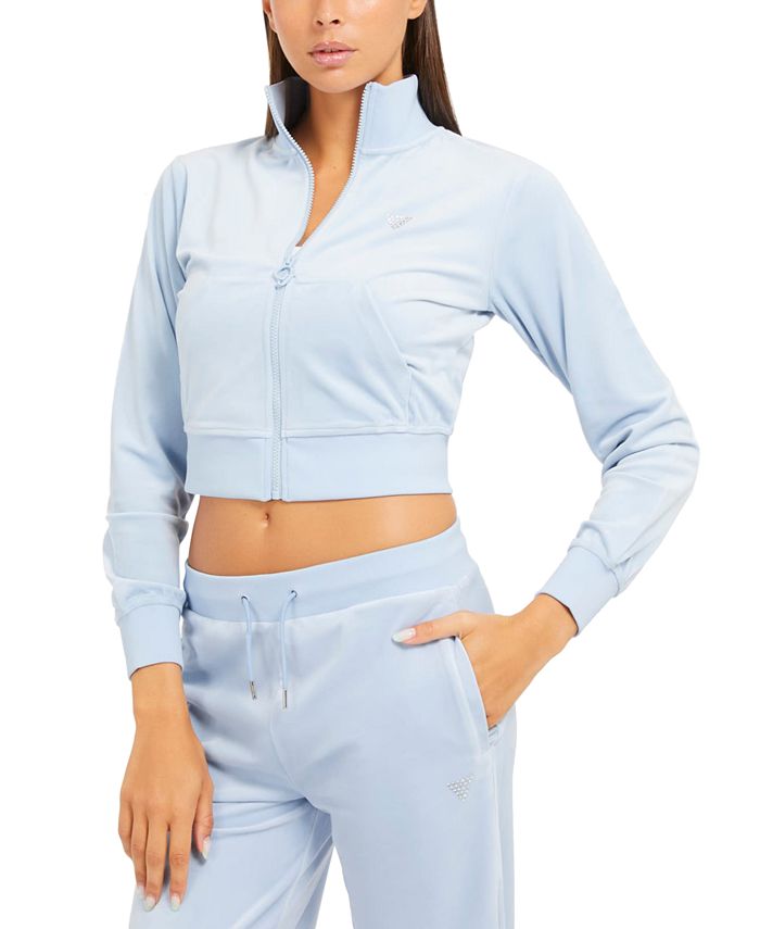 GUESS Women s Couture Embellished Full Zip Cropped Sweatshirt Macy s