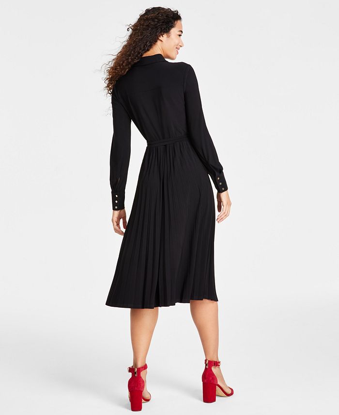 Tommy Hilfiger Women's Pleated-Skirt Belted Shirtdress - Macy's